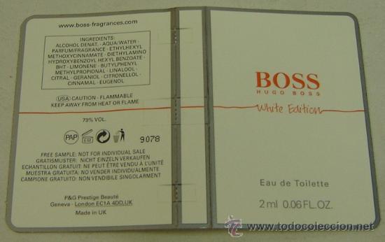 Miniaturas de perfumes antigos: CARTULINA PUBLICIDAD MUESTRA COLONIA  BOSS - HUGO BOSS WHITE EDITION 10*15 cms