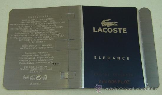 Miniaturas de perfumes antiguos: CARTULINA PUBLICIDAD MUESTRA COLONIA ELEGANCE LACOSTE MAN 10*15 cms.