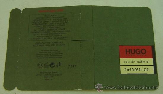 Miniaturas de perfumes antiguos: CARTULINA PUBLICIDAD MUESTRA COLONIA HUGO- HUGO BOSS 10*16,5 cms.