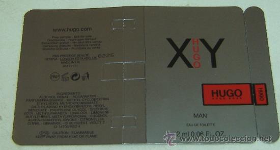 Miniaturas de perfumes antiguos: CARTULINA PUBLICIDAD MUESTRA COLONIA HUGO XY FOR MAN HUGO BOSS 16,5*10 cms.