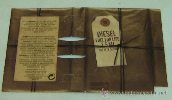 Miniaturas de perfumes antigos: CARTULINA PUBLICIDAD MUESTRA COLONIA DIESEL FUER FOR LIFE USE WITH CAUTION 9*15 cms.