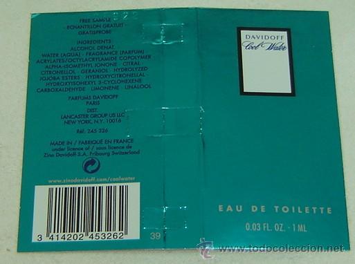 Miniaturas de perfumes antiguos: CARTULINA PUBLICIDAD MUESTRA COLONIA DAVIDOFF COOL WATER 11*9 cms.