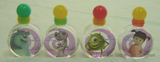 Miniatures of antique perfumes: JUEGO 4 FRASCOS VACIOS COLONIA MONSTRUOS S.A.-COLECCION DISNEY PIXAR - VACIAS