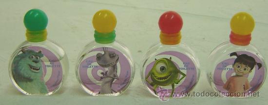 Miniaturas de perfumes antigos: JUEGO 4 FRASCOS VACIOS COLONIA MONSTRUOS S.A.-COLECCION DISNEY PIXAR - VACIAS