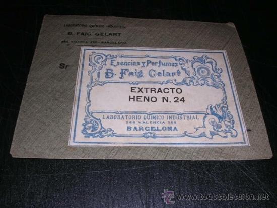 Miniaturas de perfumes antiguos: SOBRE CON ETIQUETA DE PERFUME B.FAIG GELART ESENCIAS Y PERFUMES BARCELONA EXTR. HENO N 24