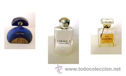 Miniaturas de perfumes antiguos: Miniaturas vac&iacute;as: Chanel N&ordm; 5; Loewe 2; Loewe Gala