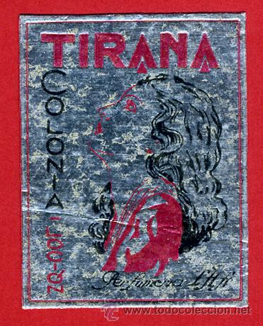 Miniaturas de perfumes antiguos: PEQUE&Ntilde;A ETIQUETA,  PERFUME TIRANA COLONIA , TROQUELADA, ORIGINAL , B18