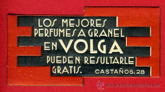 Miniaturas de perfumes antiguos: PEQUE&Ntilde;A ETIQUETA, PERFUME A GRANEL , VOLGA , TROQUELADA, ORIGINAL , B25
