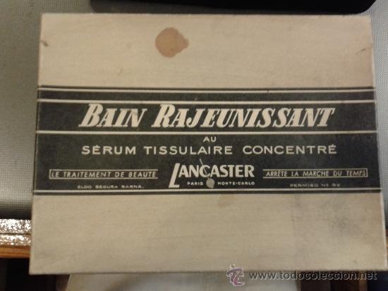 Miniaturas de perfumes antiguos: Bain Rajeunissant. Serun tissulaire concentre. Lancaster. Parisw. caja tratamiento completo.