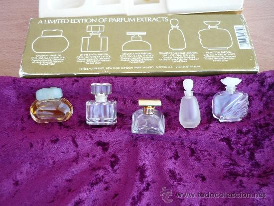 Miniature di profumi antiche: MINIATURAS 5 TARROS DE PERFUMES ESTEE LAUDER.UNO LLENO RESTO VACIO.CAJA ORIGINAL-