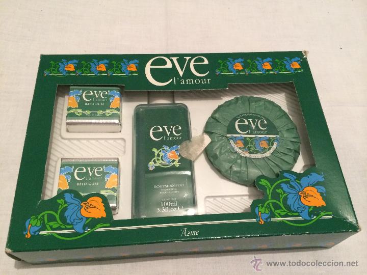 Miniaturas de perfumes antiguos: CAJA SET DE BA&Ntilde;O MARCA EVE L,AMOUR