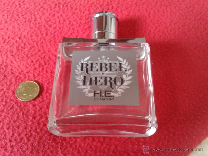 Miniaturas de perfumes antigos: BOTE FRASCO VACIO DE COLONIA PERFUME MARCA REBEL HERO H. E. BY MANGO TENGO MAS BOTES VEAN MIS LOTES