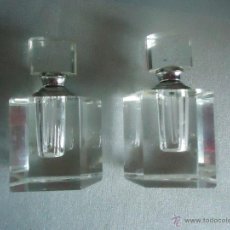 Miniaturas de perfumes antiguos: DOS BOTES PARA PERFUME CRISTAL MACIZO, CON ROSCA METALICA Y EN MUY BUEN ESTADOS SIN GOLPES