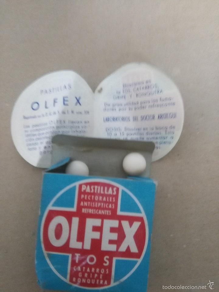 Miniaturas de perfumes antigos: ANTIGUA CAJITA DE CART&Oacute;N DE PASTILLAS OLFEX -- CON SU CONTENIDO Y PROSPECTO -- A&Ntilde;OS 50?? 60??