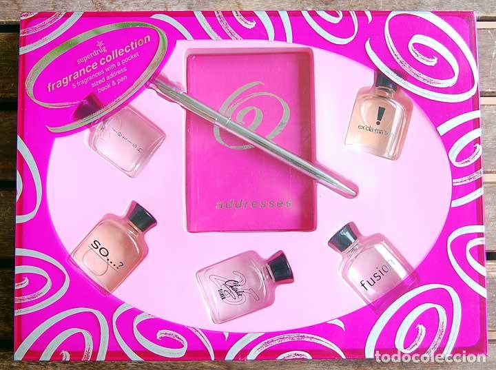 Miniaturas de perfumes antigos: Estuche con 5 Perfumes Miniatura Superdrug Fragrance Collection + Agenda + Bol&iacute;grafo