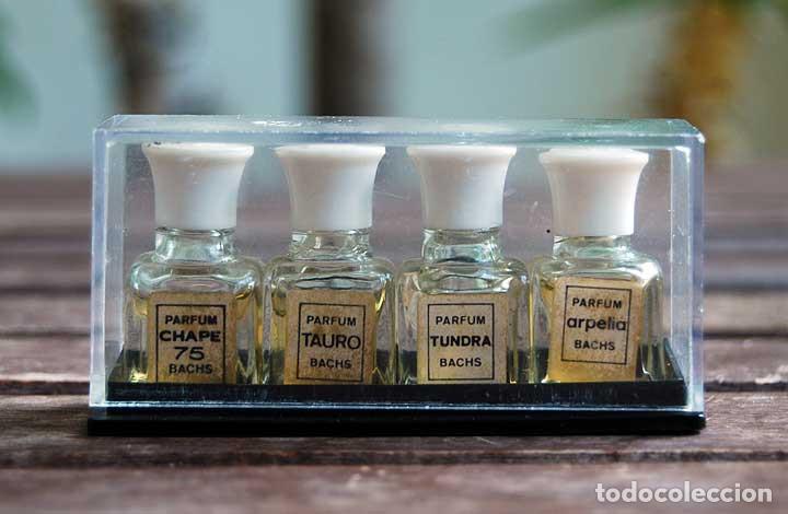 Miniaturas de perfumes antigos: Set de 4 Perfumes Bachs Miniatura en caja de pl&aacute;stico