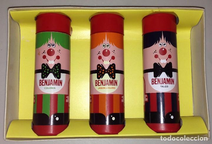 Miniaturas de perfumes antiguos: Caja estuche Benjam&iacute;n de Perfumes Kimton, Serie Payaso, a&ntilde;os 70, con colonia, jab&oacute;n l&iacute;quido y talco