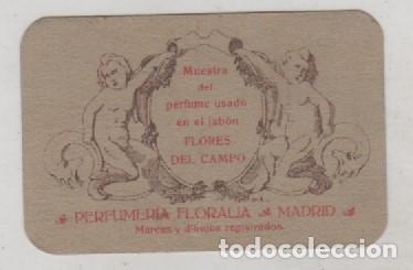 Miniaturas de perfumes antigos: MUESTRA O TARJETA PERFUMADA PERFUMERIA FLORALIA JABON FLORES DEL CAMPO ( MADRID )