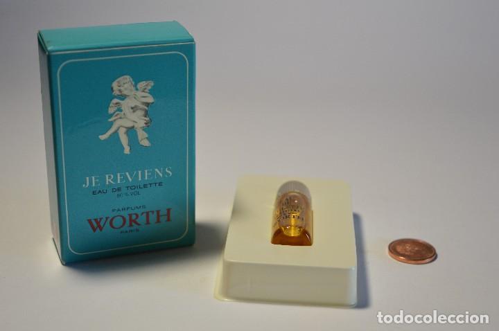 Miniaturen von alten Parf&uuml;men: MINIATURA COLONIA PERFUME JE REVIENS EAU DE TOILETTE PARFUMS WORTH PARIS INCLUYE CAJA