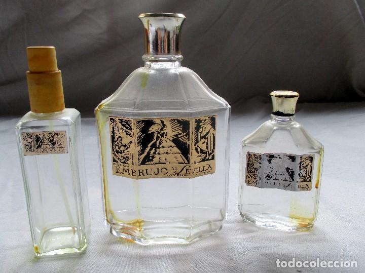 Miniaturen von alten Parf&uuml;men: 3 FRASCOS VACIOS DE COLONIA EMBRUJO DE SEVILLA DE MIRURGIA ESPA&Ntilde;A