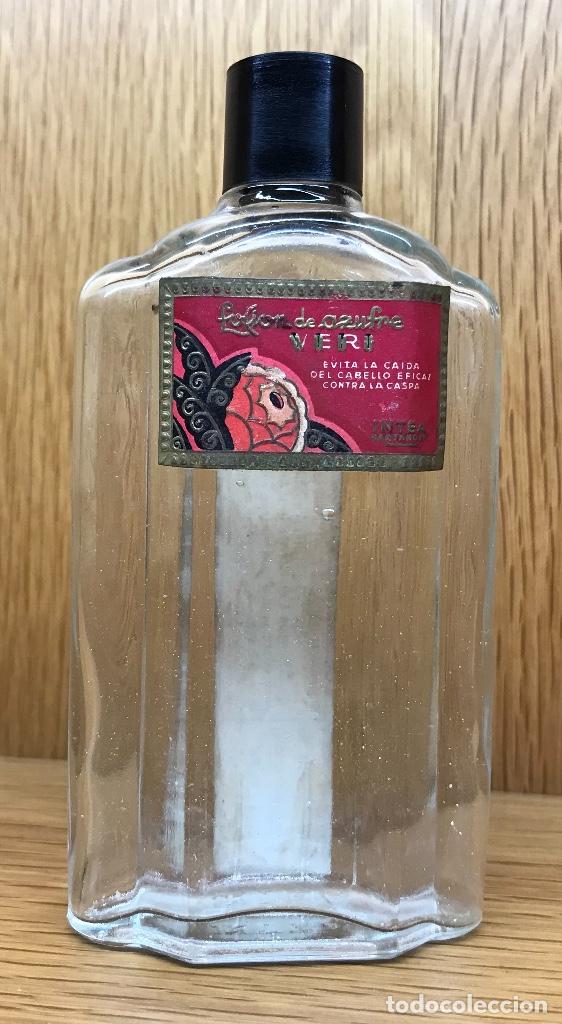 Miniaturas de perfumes antiguos: Antiguo frasco de loci&oacute;n de azufre Veri (Evita la ca&iacute;da del cabello) - Intea - Santander