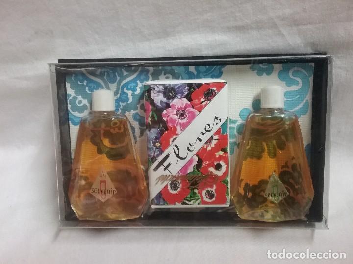 Miniaturas de perfumes antiguos: CAJA CON FRASCOS DE COLONIA Y PASTILLA DE JAB&Oacute;N SOUVENIR A&Ntilde;OS 80