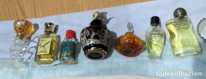Miniaturen von alten Parf&uuml;men: Perfumes en miniatura. Colecci&oacute;n de 7 tarros en vidrio diferentes.
