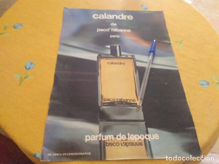 Miniaturen von alten Parf&uuml;men: ANTIGUO DOBLE ANUNCIO PERFUME COLONIA CALANDRE PACO RABANNE TRASERA CAJAS DE AHORROS CONFEDERADAS