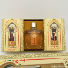 Miniaturas de perfumes antiguos: MYRURGIA, MADERAS DE ORIENTE. ESTUCHE CON BOTELLA DE PERFUME TOCADOR Y 2 PASTILLAS DE JABÓN.. Lote 176088339
