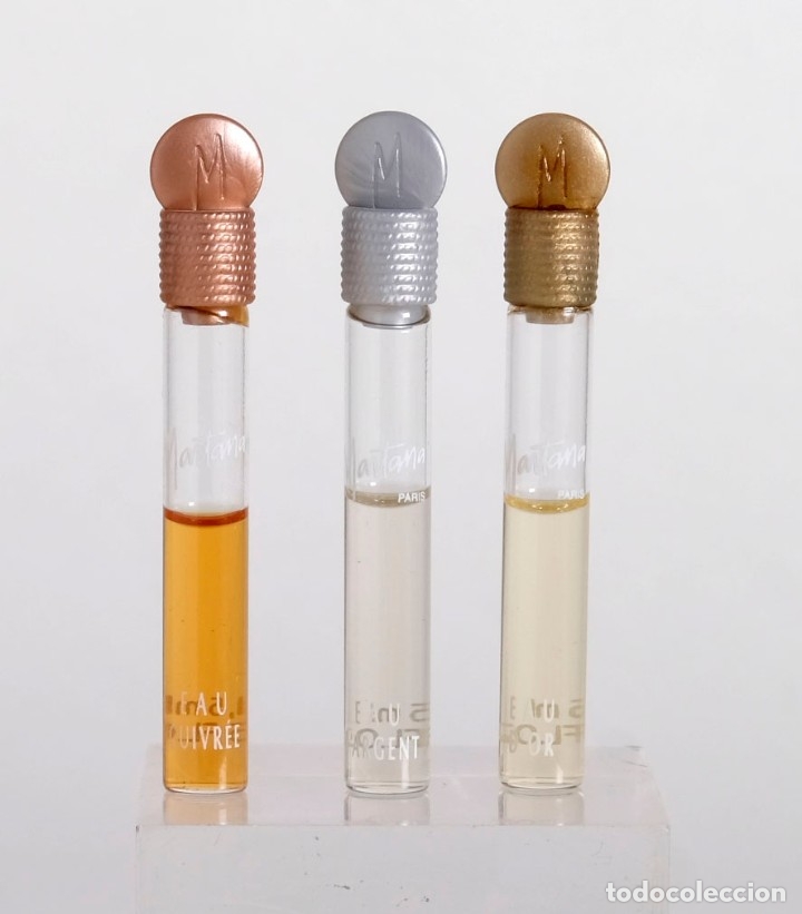 Miniaturas de perfumes antigos: Perfume Miniatura SUGGESTION (EDT 3X3ML) DE MONTANA - EAU D'ARGENT / EAU D'OR / EAU CUIVR&Eacute;E -