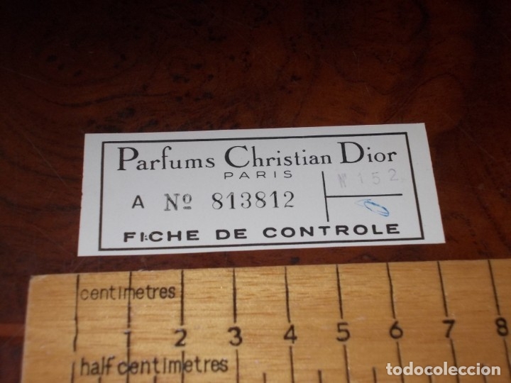 Miniature di profumi antiche: Etiqueta Parfums Christian Dior Par&iacute;s, A n&ordm; 813812 fiche de controle