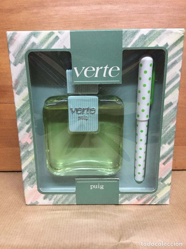 Miniature di profumi antiche: Perfume colonia Vert&eacute; de Puig. 100ml. En caja con bol&iacute;grafo de regalo. Descatalogada.
