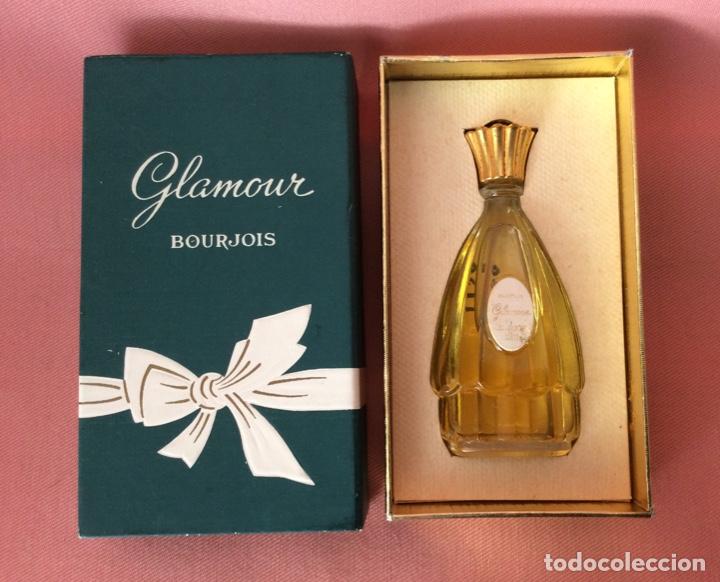 Miniaturas de perfumes antiguos: ESTUCHE Y BOTELLA MINIATURA, COLONIA, PERFUME GLAMOUR, BOURJOIS, NUM. 4602 PARIS.
