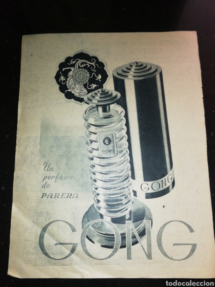 &Eacute;chantillons de parfums anciens: PERFUME GONG, PARERA, ANTIGUA PUBLICIDAD, (1951) GRAN FORMATO 34 CM X 26 CM.