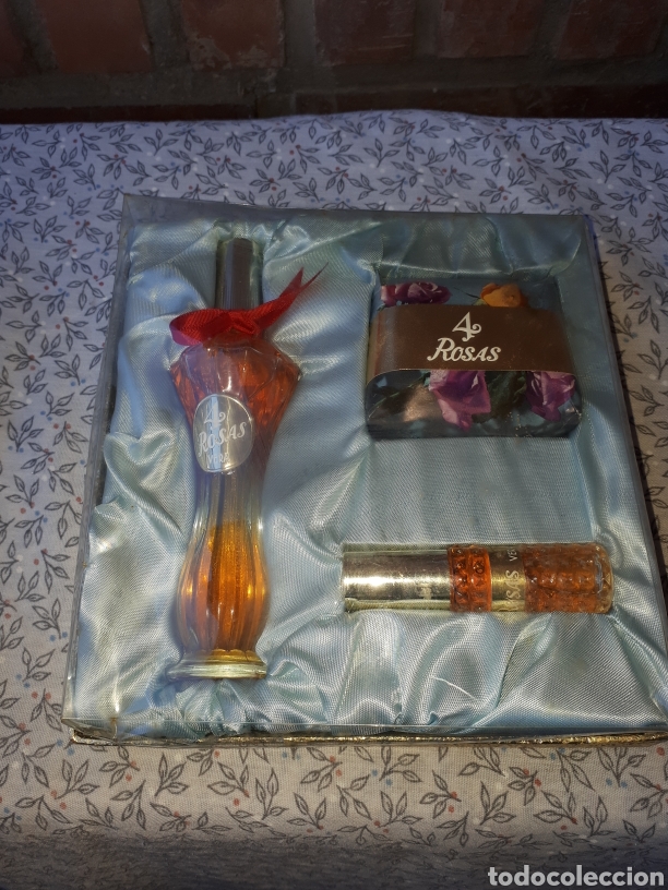 Miniaturas de perfumes antiguos: ESTUCHE COMPLETO PERFUMES Y JABON 4 ROSAS DE VERA