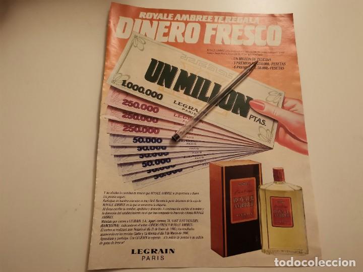 Miniaturas de perfumes antiguos: COLONIA PERFUME ROYALE AMBREE LEGRAIN REVERSO MALETAS PIELNOBLE ANUNCIO PUBLICIDAD REVISTA 1985