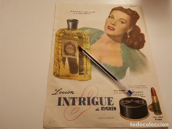 Miniaturas de perfumes antiguos: LOCI&Oacute;N MUJER INTRIGUE DE RYGREN ANUNCIO PUBLICIDAD REVISTA 1953