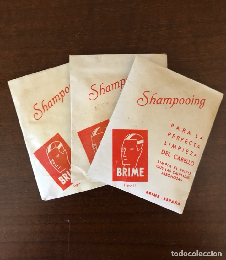 &Eacute;chantillons de parfums anciens: LOTE DE TRES SOBRES DE SHAMPOOING BRIME