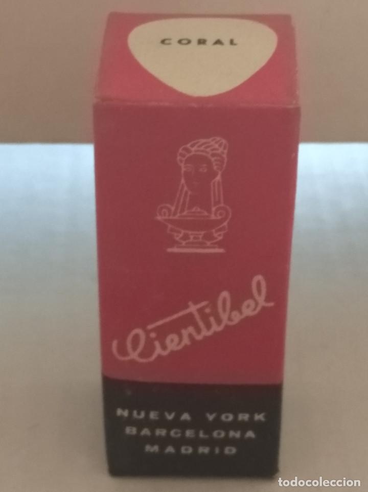 Miniaturas de perfumes antigos: CIENTIBEL, L&Aacute;PIZ LABIOS, ANTIGUA MUESTRA. COLOR CORAL.