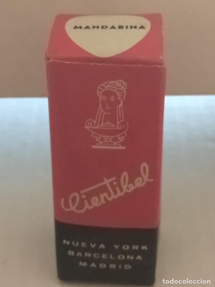 Miniaturas de perfumes antigos: CIENTIBEL, L&Aacute;PIZ LABIOS, ANTIGUA MUESTRA. COLOR MANDARINA.