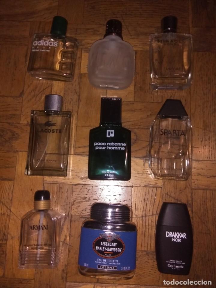 Miniaturas de perfumes antiguos: Lote 9 frascos vac&iacute;os de colonia de hombre