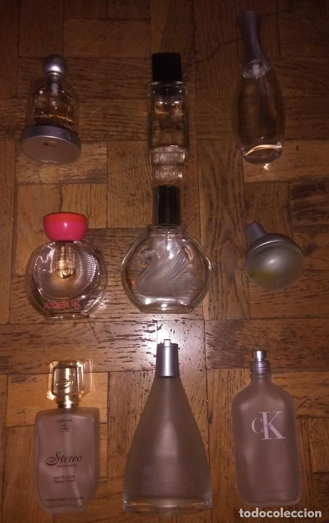 Miniaturas de perfumes antiguos: Lote 9 frascos vac&iacute;os de colonia