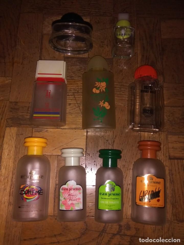 Miniaturas de perfumes antiguos: Lote 9 frascos vac&iacute;os de colonia