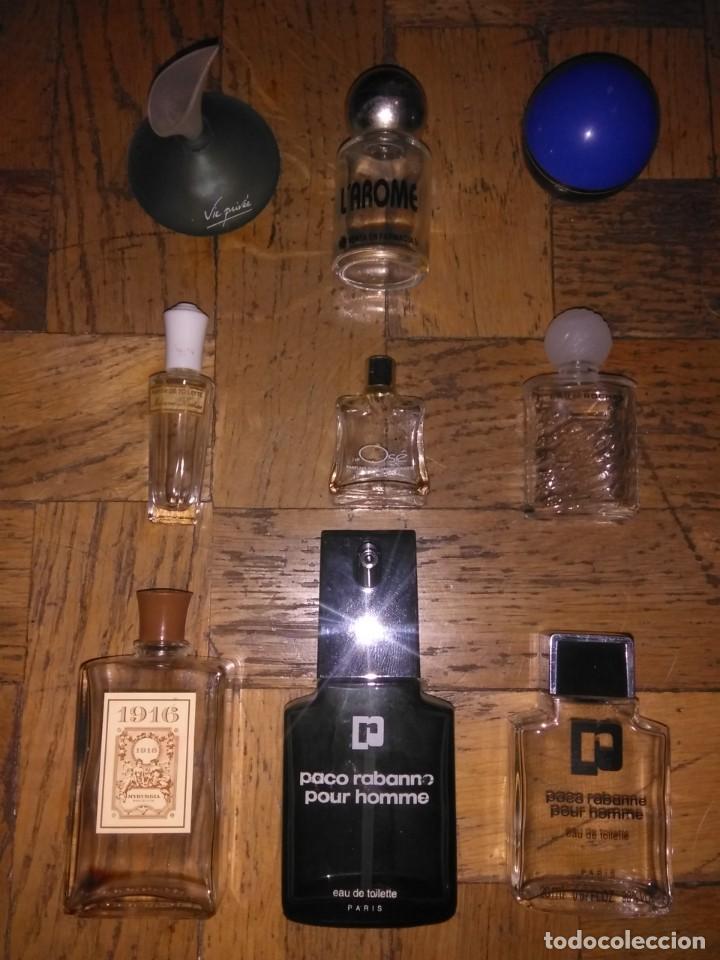 Miniaturas de perfumes antiguos: Lote 9 frascos vac&iacute;os de colonia en miniatura: