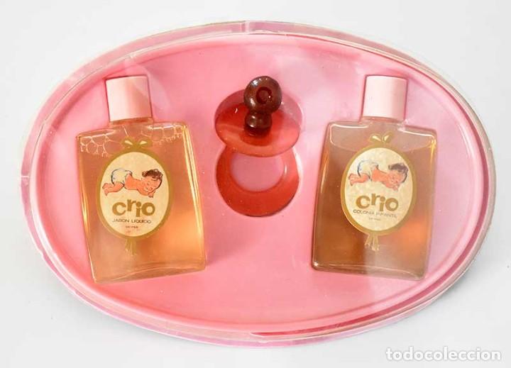&Eacute;chantillons de parfums anciens: Crio. Set de Ba&ntilde;o para bebe. Jab&oacute;n l&iacute;quido + Colonia infantil + Chupete. Deyper