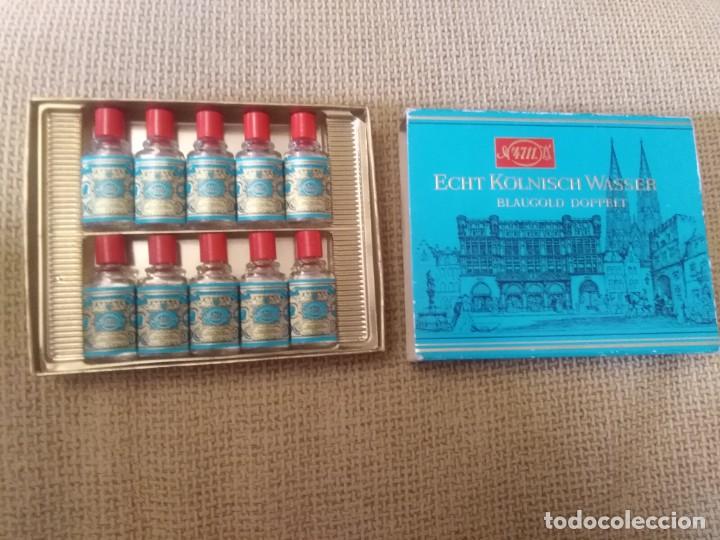 &Eacute;chantillons de parfums anciens: Estuche agua de colonia miniatura 4711 Echt K&ouml;lnisch Wasser Blau gold Doppelt.
