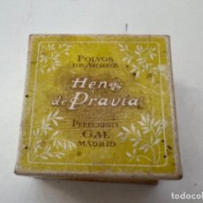 Miniaturas de perfumes antiguos: POLVERA POLVOS DE ARROZ CAJA HENO DE PRAVIA COLONIA PERFUME