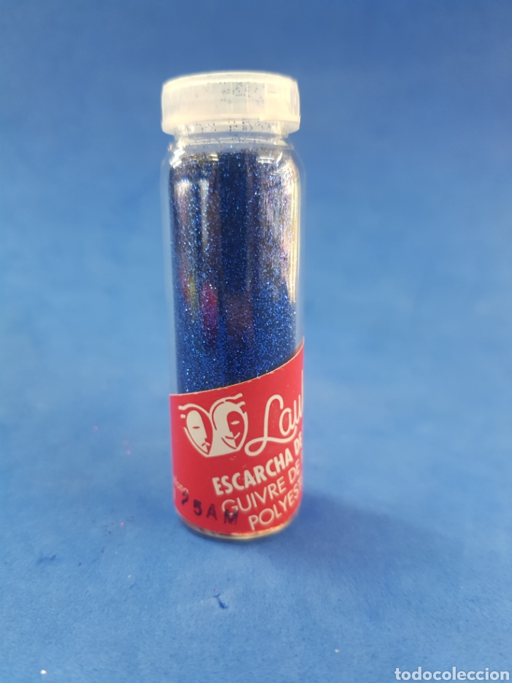 Miniaturen von alten Parf&uuml;men: Laukrom escarcha de poli&eacute;ster azul 8grs,a&ntilde;os 1980