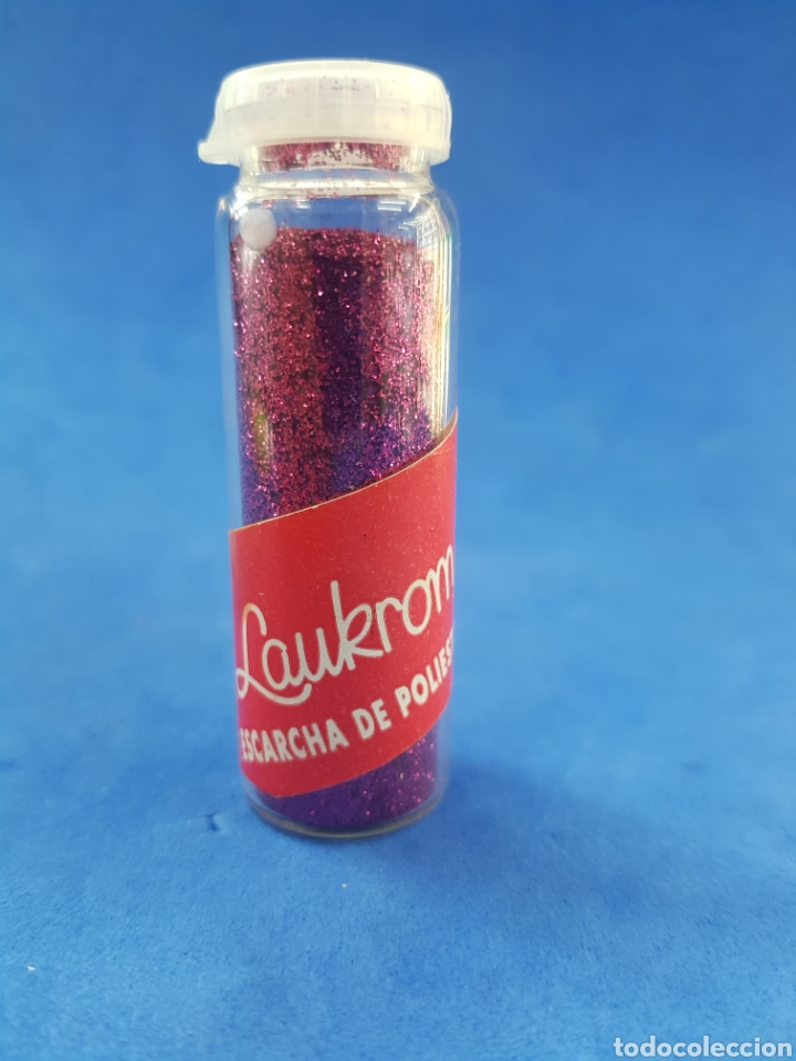 Miniaturen von alten Parf&uuml;men: Laukrom escarcha de poli&eacute;ster morado ,8grs,a&ntilde;os 1980