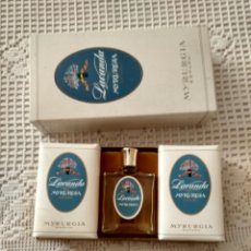 Miniaturas de perfumes antiguos: CAJA JABONES Y COLONIA LAVANDA DE MYRURGIA . ESPAÑA